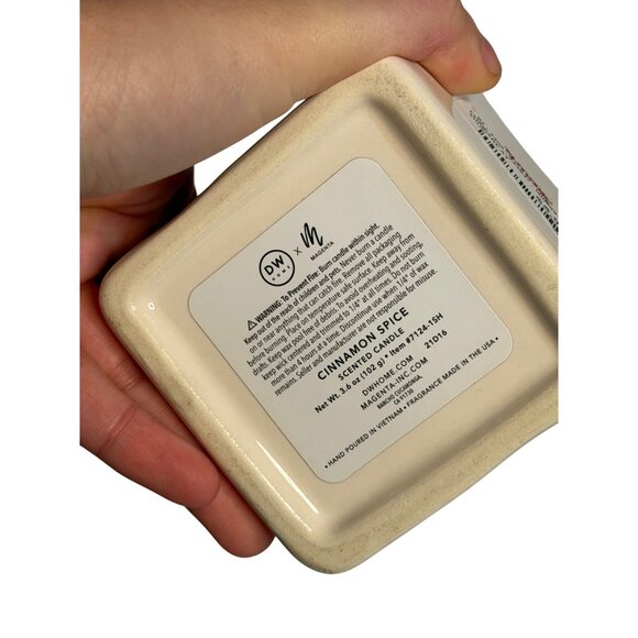 Rae Dunn Cinnamon Spice Scented Candle 3" Ceramic Holder Cream - Black Lettering - Picture 3 of 5